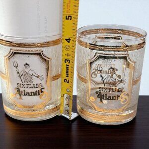 Set of 2 VTG Culver Six Flags Atlantis Low Ball Old Fashioned Glass 22K Gold